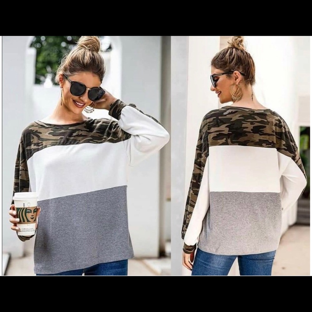 Camo color block top